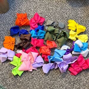 Kids Multi-Color Hair Bow Set - Assorted Solid Ribbon Bows